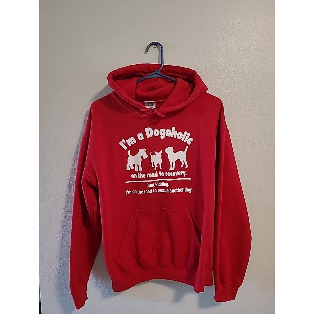 Im A Dogaholic on the Road to Recovery JK Red‎ Med Womens Hoodie Front Pocket
